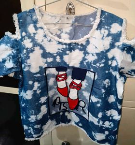 Tie-Dye Cold Shoulder Top with Ballet Shoes Graphi