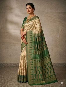 Elegant Beige Saree with Green Border