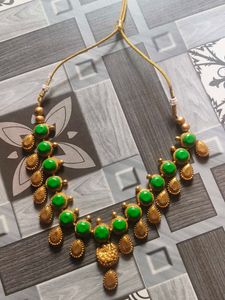 Unique Green Stone terracotta Necklace