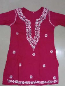 Chikankari/Lucknowi Pink Embroidered Kurta