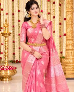 Beautiful Pink Saree with Silver Work
