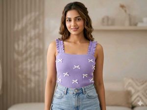 Cute Lavender Ribbed Top with Bows