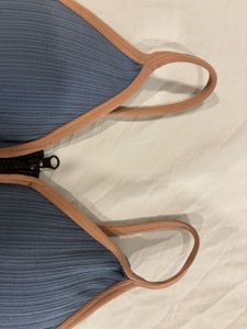Blue Sports Bra with Front Zipper