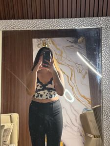 Cow Print Cami Top with Lace Trim