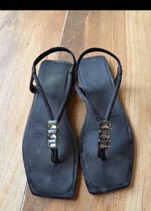 Elegant Black Embellished Flat Sandals