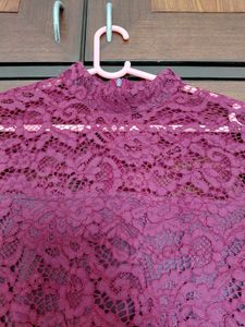 Elegant Maroon Lace Bell Sleeve Dress