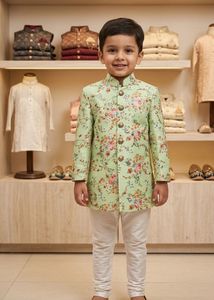 Boys Printed Ethnic Jacket and Pants Set