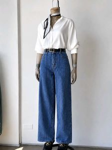 Wide Leg Blue Denim Jeans