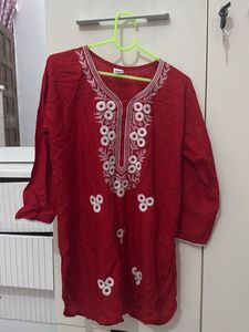 Vibrant Red Embroidered Kurta