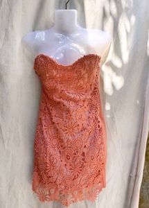 Stunning Coral Lace Strapless Dress