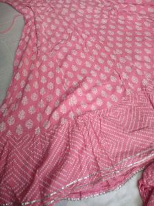 Baby pink anarkali Kurta with dupatta pure cotton