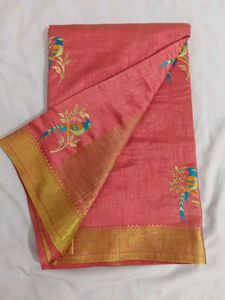 Pink Embroidered Silk Saree