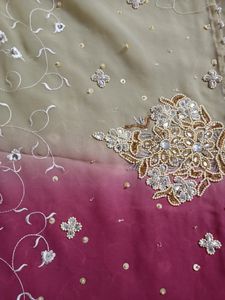 Magenta And Cream Heavy Pearl Saree