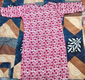 Pink & White Floral Print Kurta