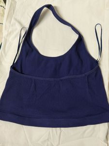 Navy Halter Ribbed Crop Top
