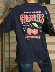 Shein drop shoulder Navy Cherry Print T-shirt