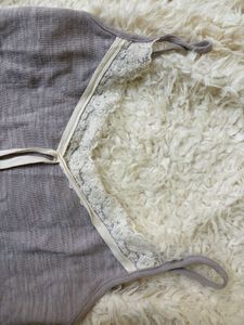 Grey Lace Trim Cami Top