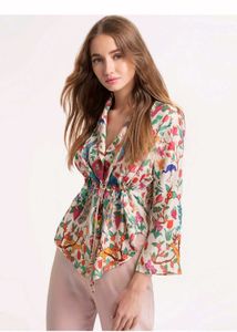 Chic Printed Peplum Top with Drawstring Waist