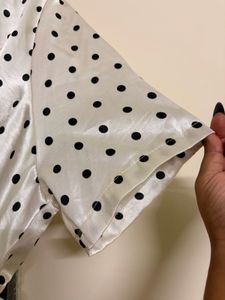 Polka Dot Satin Wrap Top