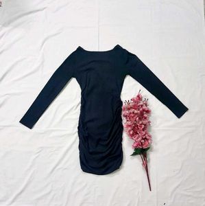 Black Gathered/Ruched Bodycon Dress