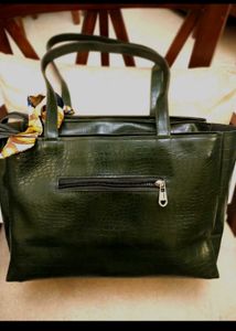 Green Hand Bag Along With Silk Scarf