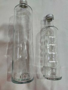 Set of Two Glass Bottles with Metal Caps