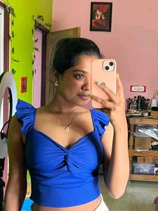 Blue Ribbed Twist Front Crop Top
