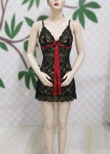 Black Lace Babydoll with Red Ribbon
