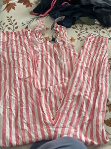 Pink &amp; White Striped Jumpsuit