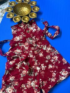 Maroon Floral Print Ethnic short dangree