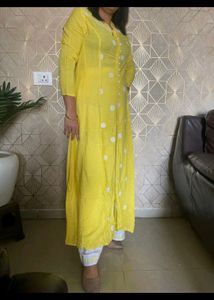 Cotton Yellow KURTA with White Plazo