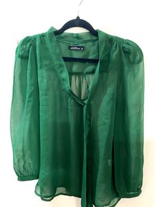 Green Sheer Tie Neck Top