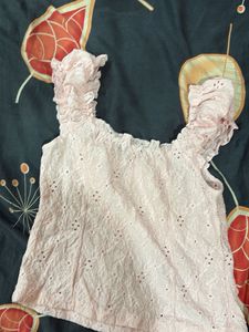 Chic Pink Eyelet Off-Shoulder Top