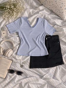 Striped V-Neck Cropped Top