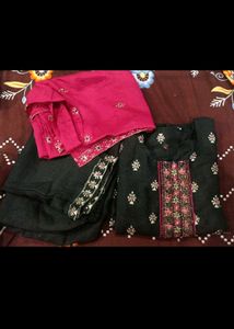 Elegant Black Kurta Set with Red Dupatta