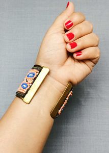Beaded Cuff Brass Bracelet