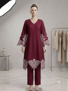 Maroon Kurta Set with White Embroidery