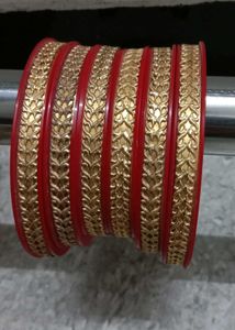 Red &amp; Gold Bangle Set - Indian Traditional