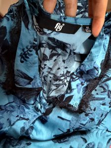 Fig Blue Floral Midi Dress with Collar