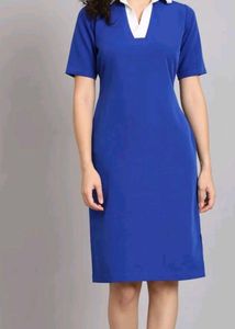 Blue V-Neck Short Sleeve Dress