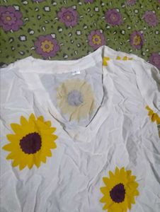 White Sunflower Print Top