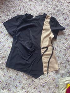 Stylish Navy & Beige Color Block Top