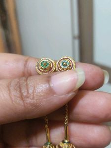 Elegant Gold Earrings with Red Stones