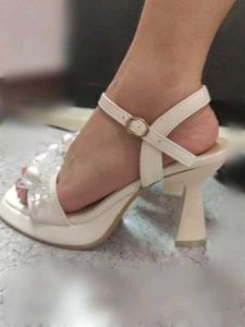 Elegant White Beaded Platform Heels
