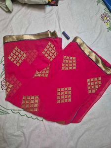 Elegant Pink Saree with beautiful Blue Customized