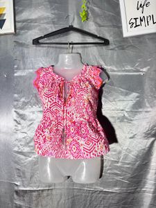 Vibrant Pink Geometric Print Peplum Top