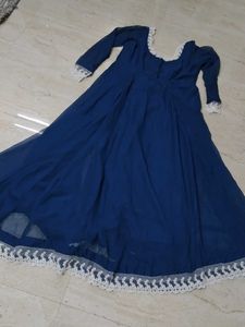 Beautiful Blue Ethnic Gown with Lace Trim
