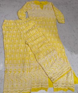 🆕 Vibrant Yellow Chikankari Kurta Set