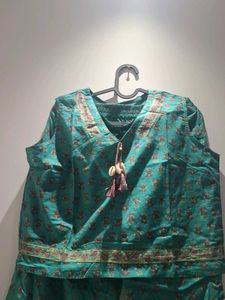 Teal Ethnic Kurta Set with Printed Pants