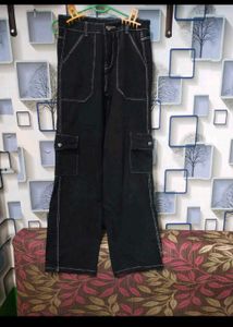 Black Cargo Pants with White Stitching